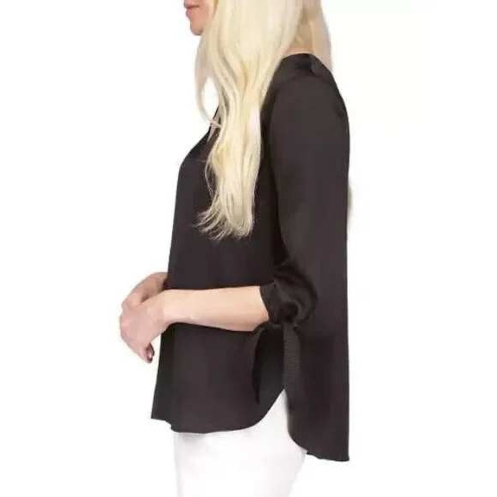 Michael Kors Elegant Black Blouse 3/4 Sleeve Tie Cuff Flowy Top Size XS / #9010